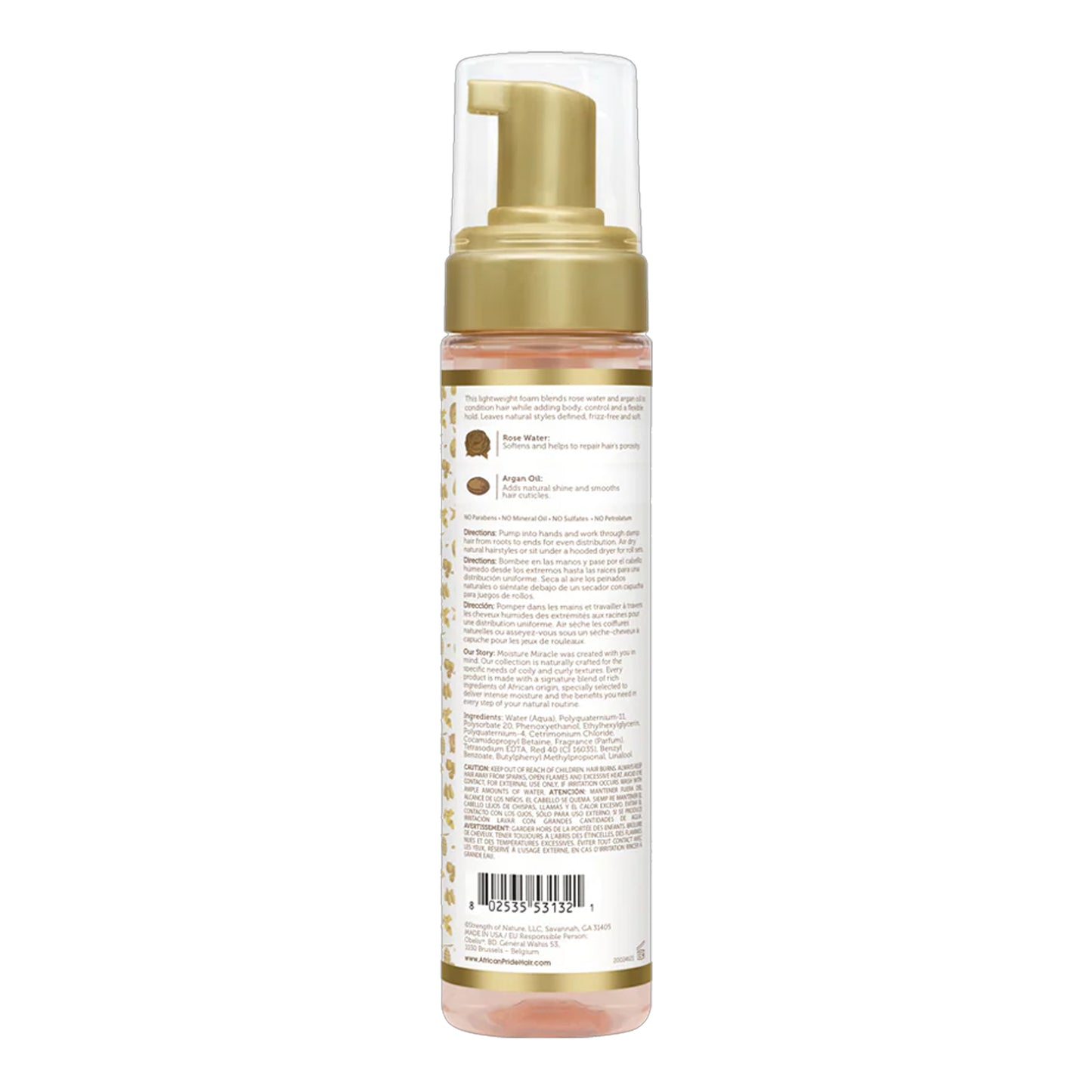 African Pride - Moisture Miracle Rose Water & Argan Oil Soft & Smooth Curl Mousse - 251ml (USA)