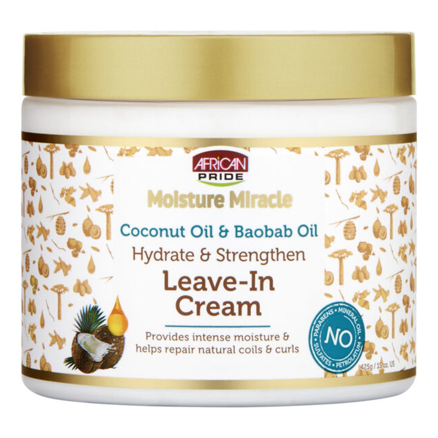 African Pride - Moisture Miracle Coconut Oil & Baobab Oil Hydrate & Strengthen Leave-In Cream - 425g