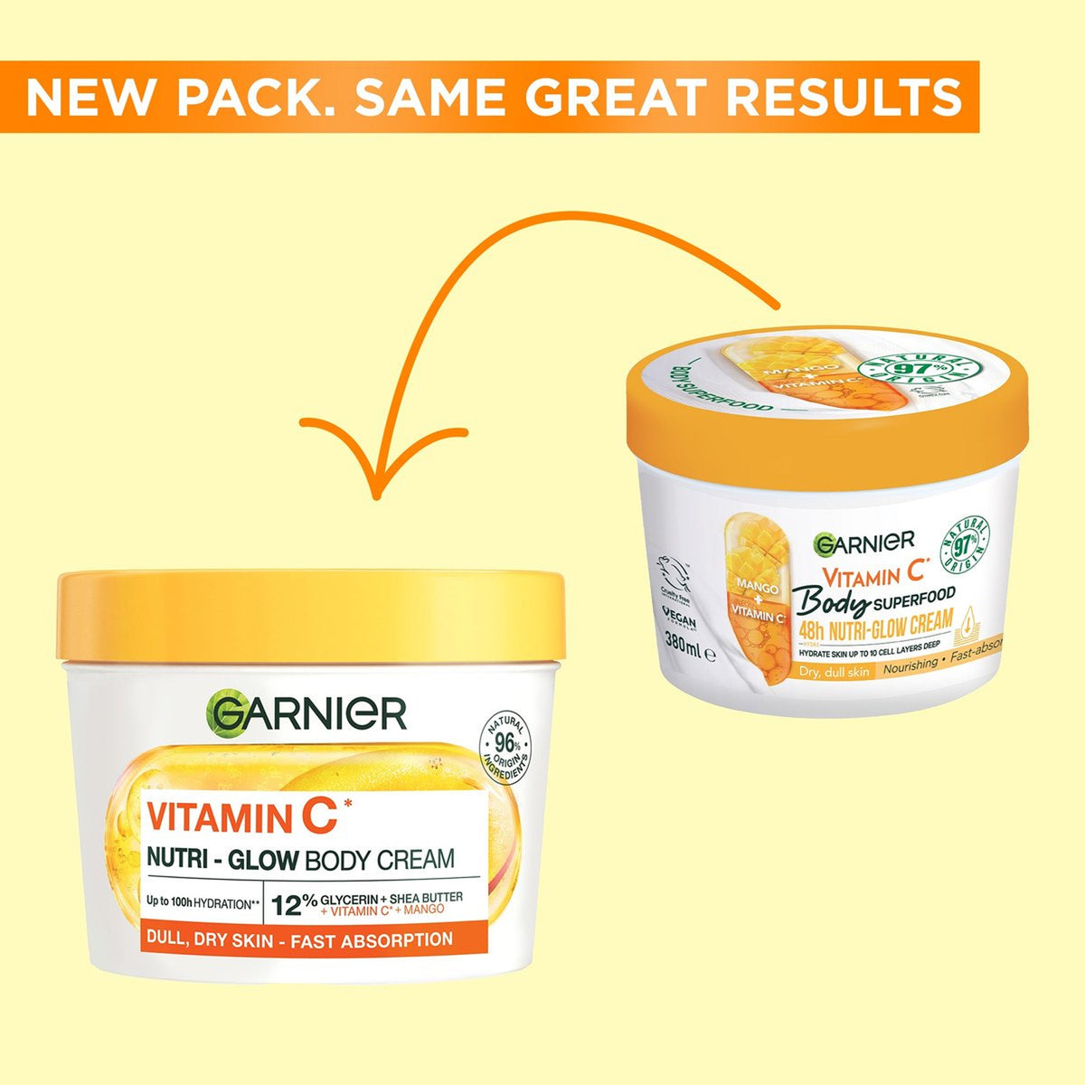 Garnier - Vitamin C Nutri-Glow Body Cream For Dull, Dry Skin - 380ml (Germany)