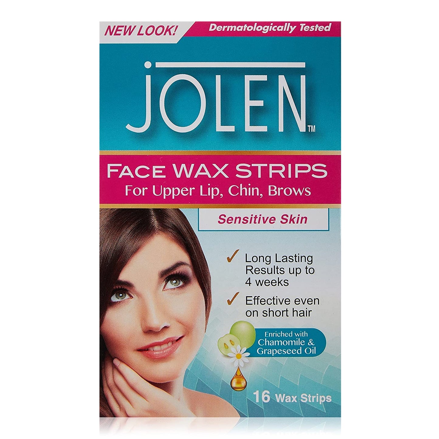 Jolen - Face Wax Strips For Upper Lip, Chin, Brows For Sensitive Skin - 16 Wax Strips (UK)