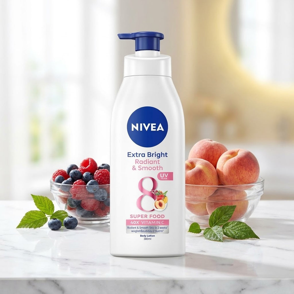 Nivea - Extra Bright Radiant & Smooth 8 Super Food Body Lotion With UV Filter - 380ml (Thailand)