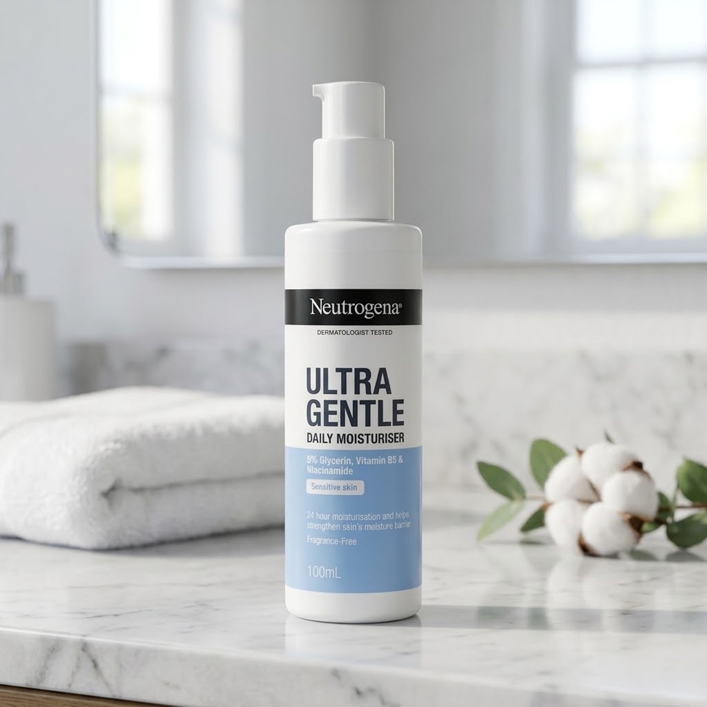 Neutrogena - Ultra Gentle Fragrance-Free Daily Moisturizer With 5% Glycerin, Vitamin B5 & Niacinamide For Sensitive Skin - 100ml (Korea)