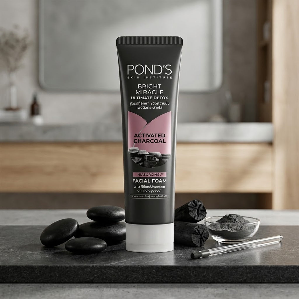 Pond's - Bright Miracle Ultimate Detox Activated Charcoal Niasorcinol Facial Foam - 15g (Thailand)