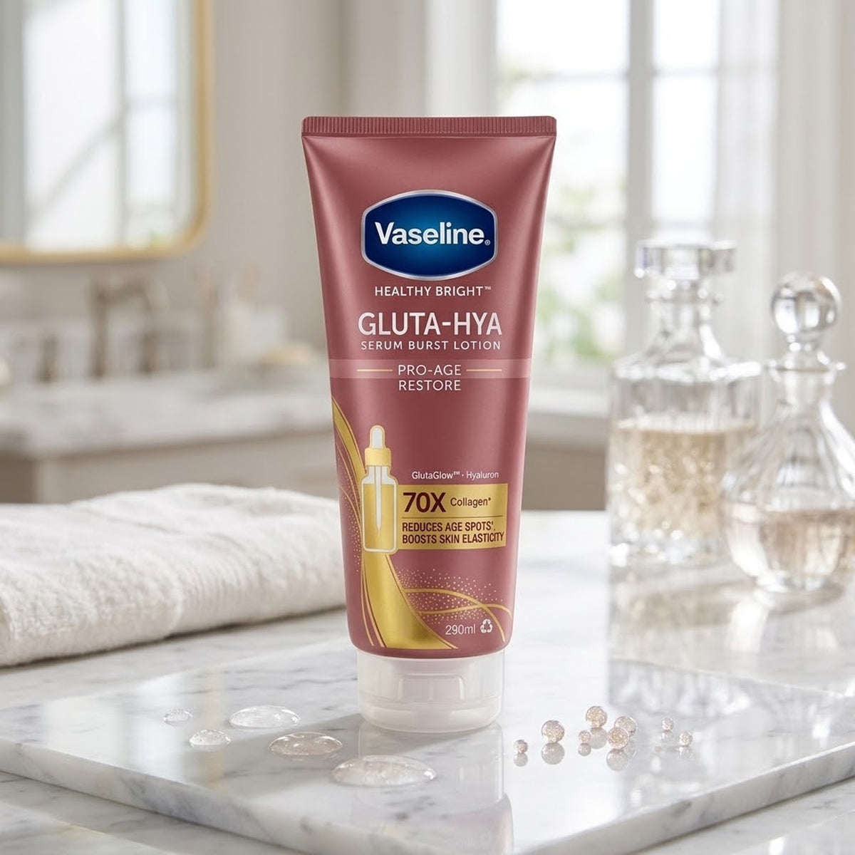 Vaseline - Healthy Bright Gluta-HYA Pro-Age Restore Serum Burst Lotion With Gluta Glow & Hyaluron - 290ml (Thailand)