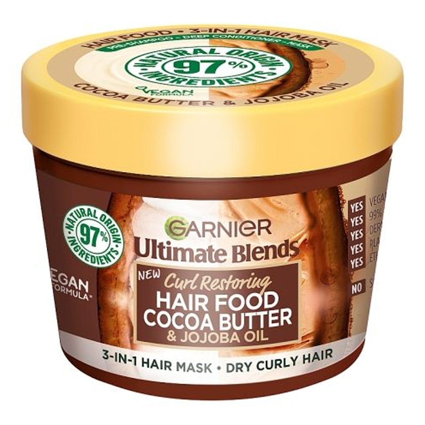 GARNIER - ULTIMATE BLENDS CURL RESTORING HAIR FOOD COCOA BUTTER & JOJOBA OIL 3 IN 1 HAIR MASK - 390ML