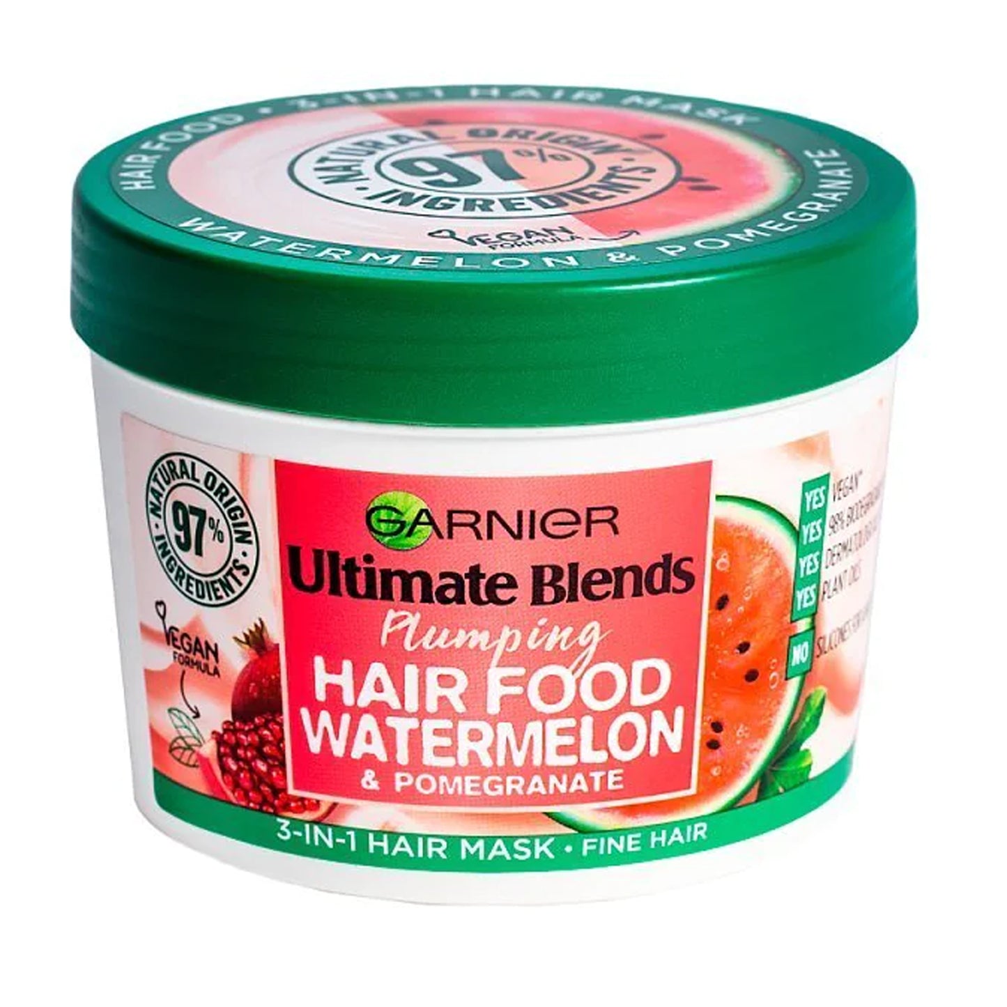 GARNIER - ULTIMATE BLENDS PLUMPING HAIR FOOD WATERMELON & POMEGRANATE 3 IN 1 HAIR MASK - 390ML