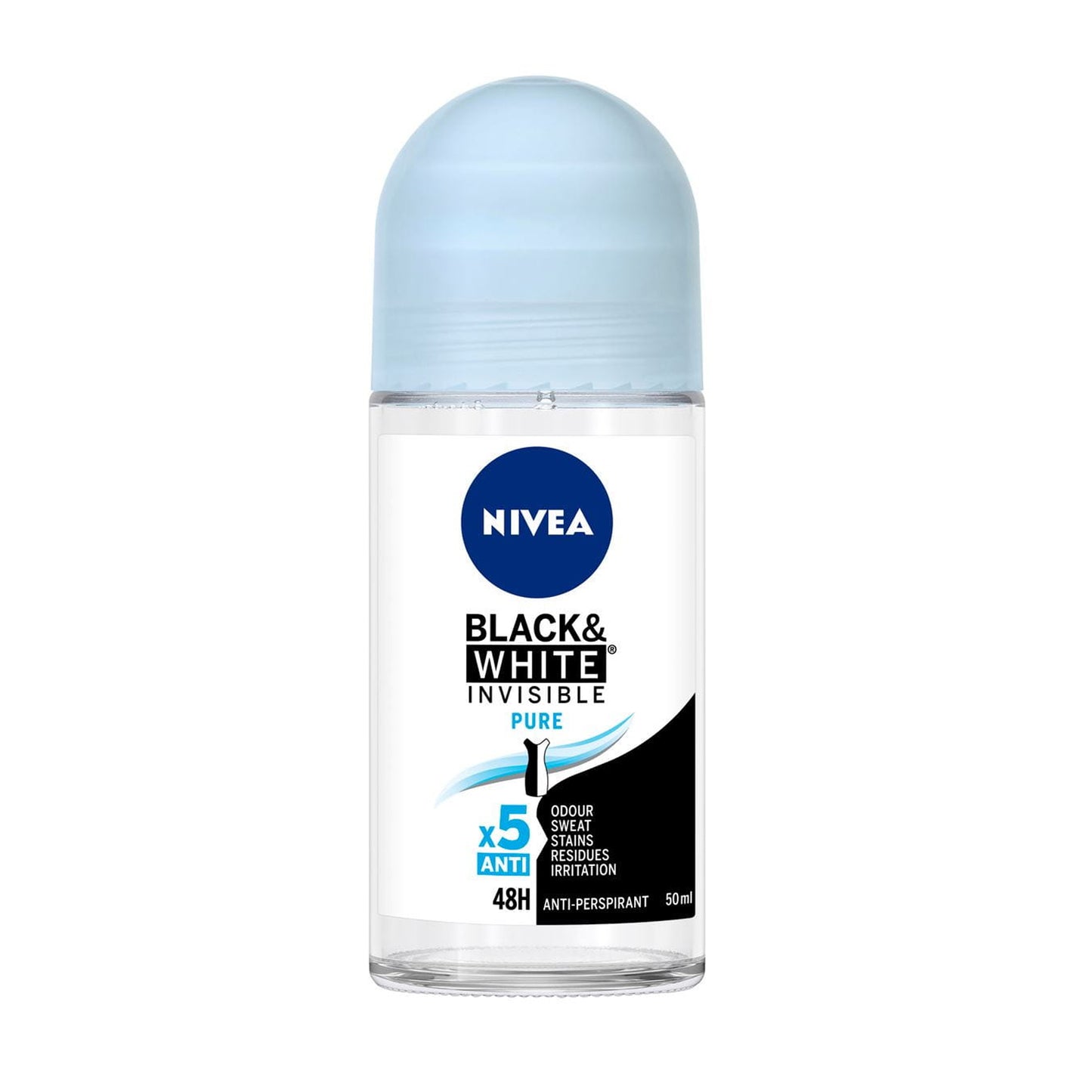 NIVEA - BLACK & WHITE INVISIBLE PURE 48H ANTI-PERSPIRANT DEODORANT ROLL ON - 50ML