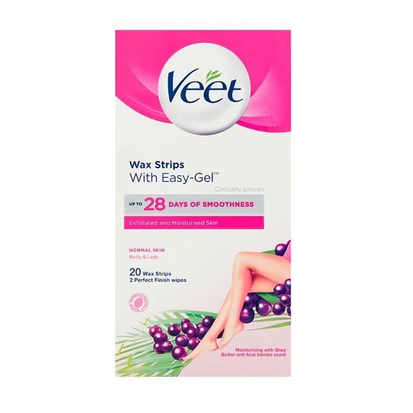VEET - EASY-GEL WAX STRIPS WITH SHEA BUTTER & ACAI BERRIES (20 WAX STRIPS)