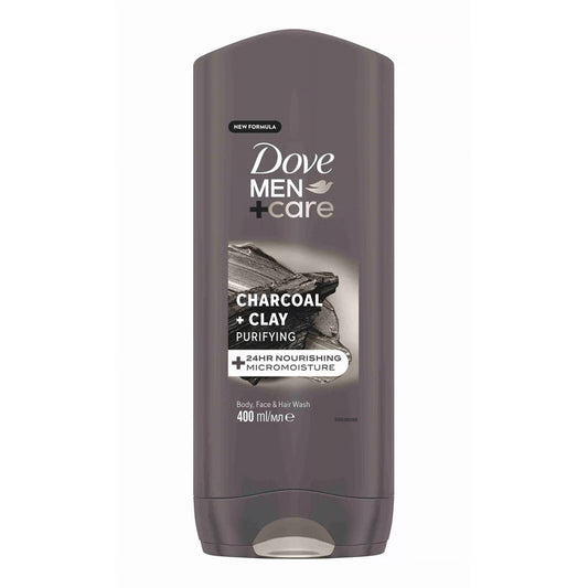 DOVE MEN+CARE - PURIFYING CHARCOAL + CLAY BODY, FACE & HAIR WASH - 400ML
