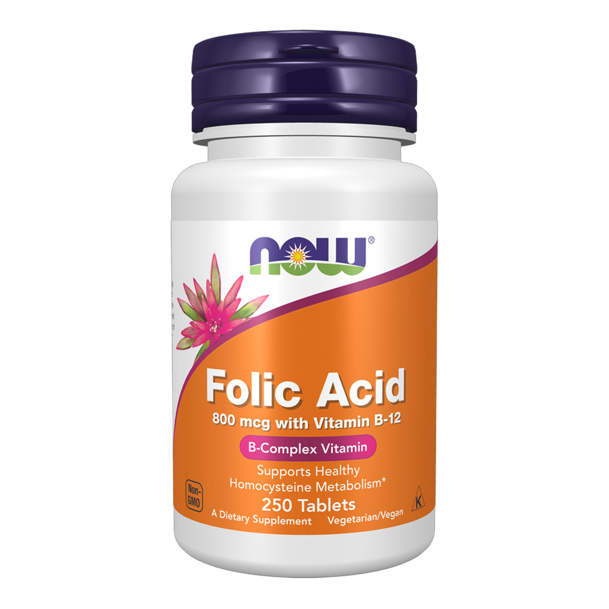 Now - Folic Acid 800mcg With Vitamin B-12 B-Complex Vitamin - 250 Tablets (USA)