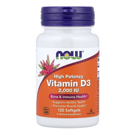 Now - High Potency Vitamin D-3 2000 IU Bone & Immune Health - 120 Softgels (USA)