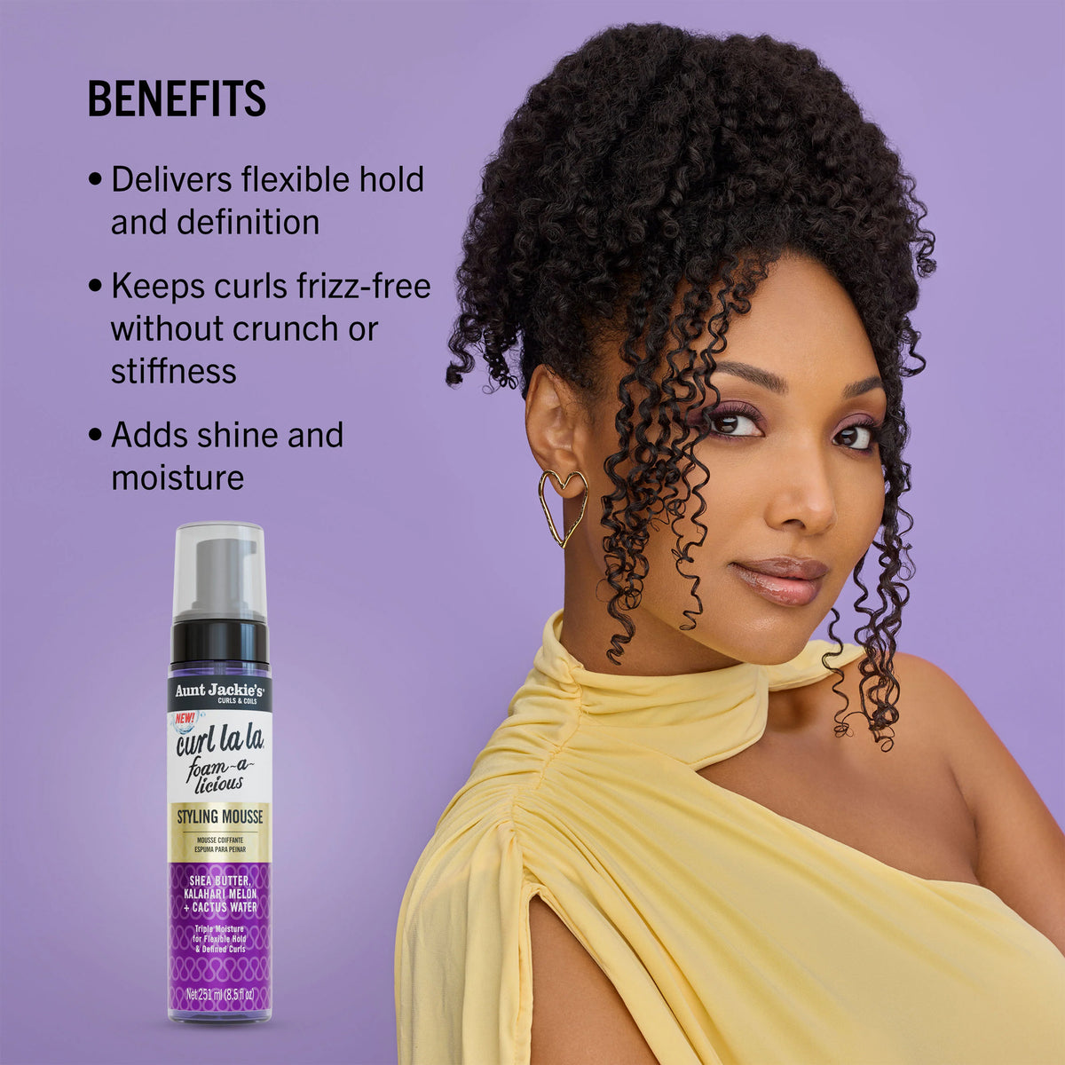 Aunt Jackie's - Curl La La Foam-a-licious Styling Mousse With Shea Butter, Kalahari Melon + Cactus Water - 251ml (USA)