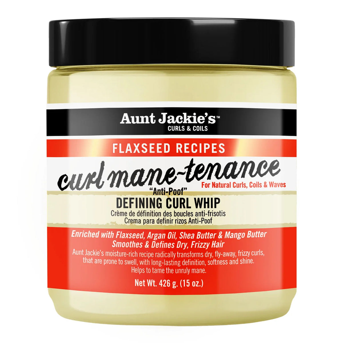 Aunt Jackie's - Curl Mane-Tenance Anti-Poof Defining Curl Whip Enriched With Flaxseed, Argan Oil, Shea Butter & Mango Butter - 426g (USA)