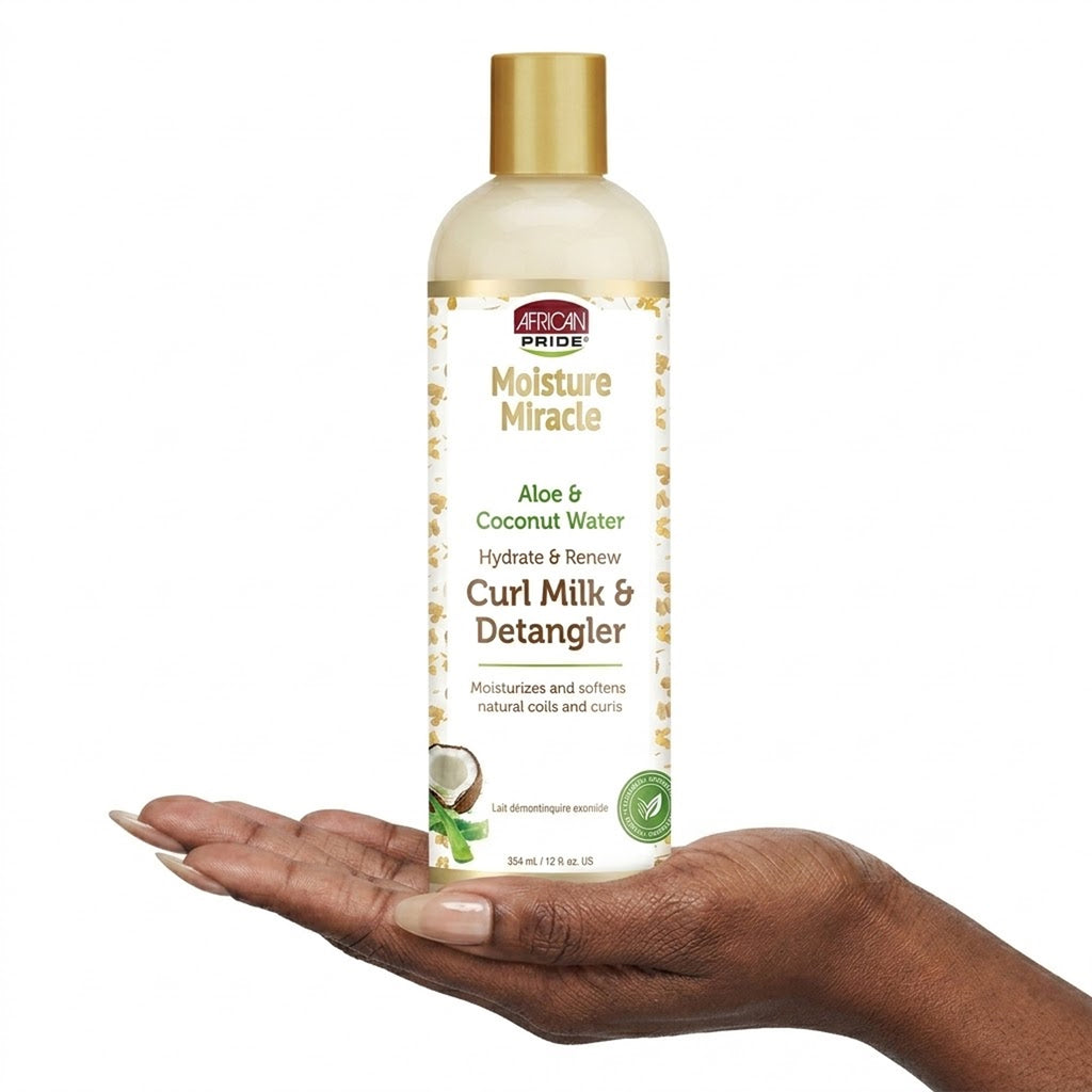 African Pride - Moisture Miracle Aloe & Coconut Water Hydrate & Renew Curl Milk & Detangler - 354ml (USA)