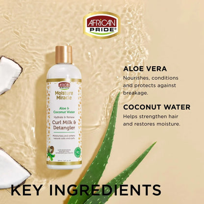 African Pride - Moisture Miracle Aloe & Coconut Water Hydrate & Renew Curl Milk & Detangler - 354ml (USA)