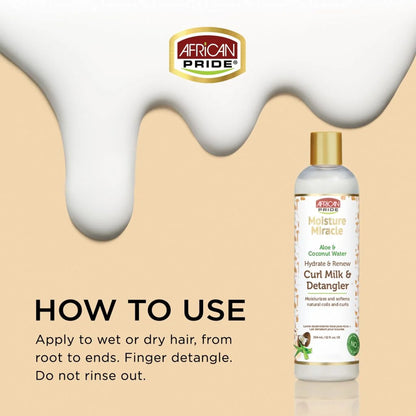 African Pride - Moisture Miracle Aloe & Coconut Water Hydrate & Renew Curl Milk & Detangler - 354ml (USA)