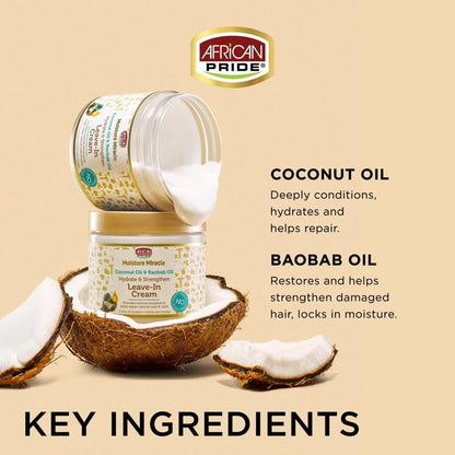 African Pride - Moisture Miracle Coconut Oil & Baobab Oil Hydrate & Strengthen Leave-In Cream - 425g (USA)