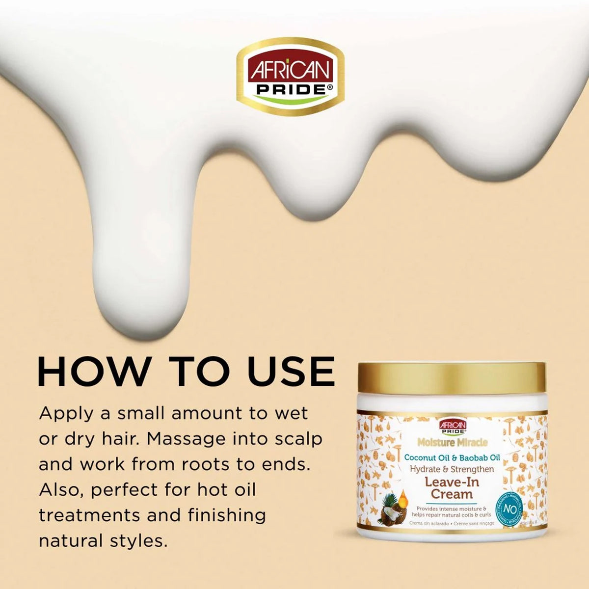 African Pride - Moisture Miracle Coconut Oil & Baobab Oil Hydrate & Strengthen Leave-In Cream - 425g (USA)