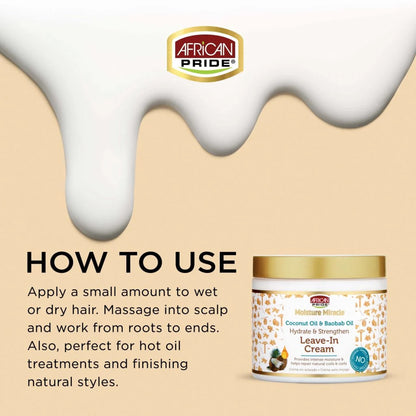 African Pride - Moisture Miracle Coconut Oil & Baobab Oil Hydrate & Strengthen Leave-In Cream - 425g (USA)