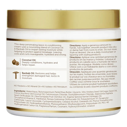 African Pride - Moisture Miracle Coconut Oil & Baobab Oil Hydrate & Strengthen Leave-In Cream - 425g (USA)