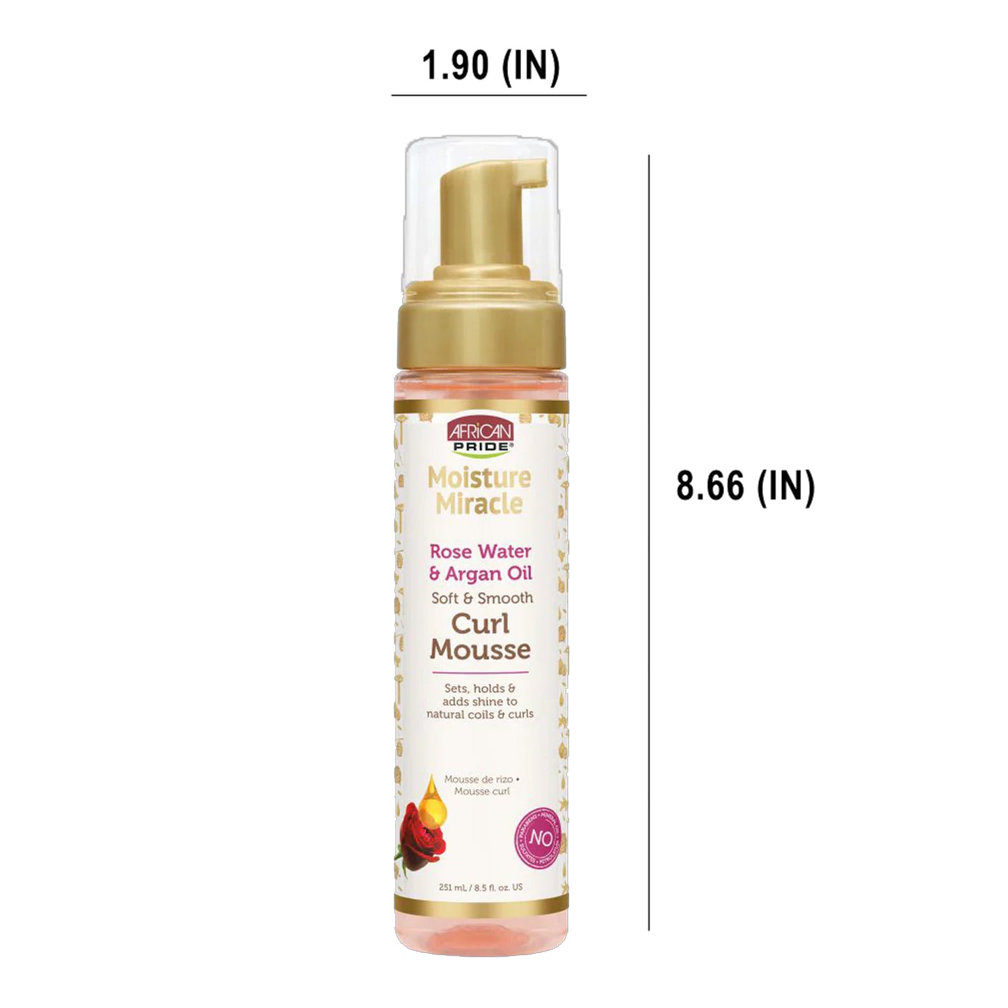 African Pride - Moisture Miracle Rose Water & Argan Oil Soft & Smooth Curl Mousse - 251ml (USA)