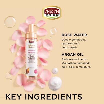 African Pride - Moisture Miracle Rose Water & Argan Oil Soft & Smooth Curl Mousse - 251ml (USA)