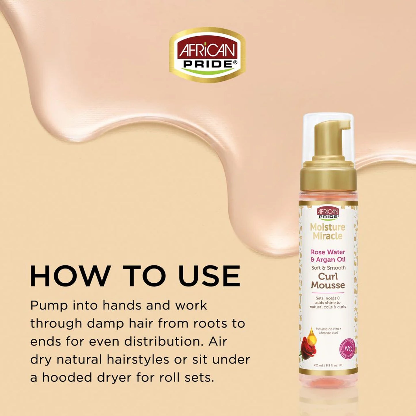 African Pride - Moisture Miracle Rose Water & Argan Oil Soft & Smooth Curl Mousse - 251ml (USA)