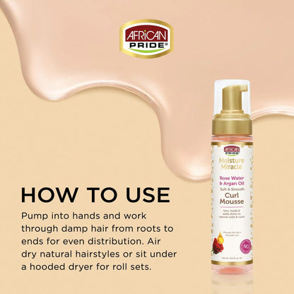 African Pride - Moisture Miracle Rose Water & Argan Oil Soft & Smooth Curl Mousse - 251ml (USA)