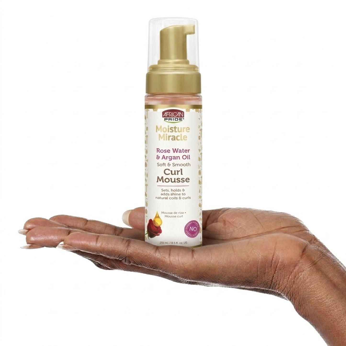 African Pride - Moisture Miracle Rose Water & Argan Oil Soft & Smooth Curl Mousse - 251ml (USA)