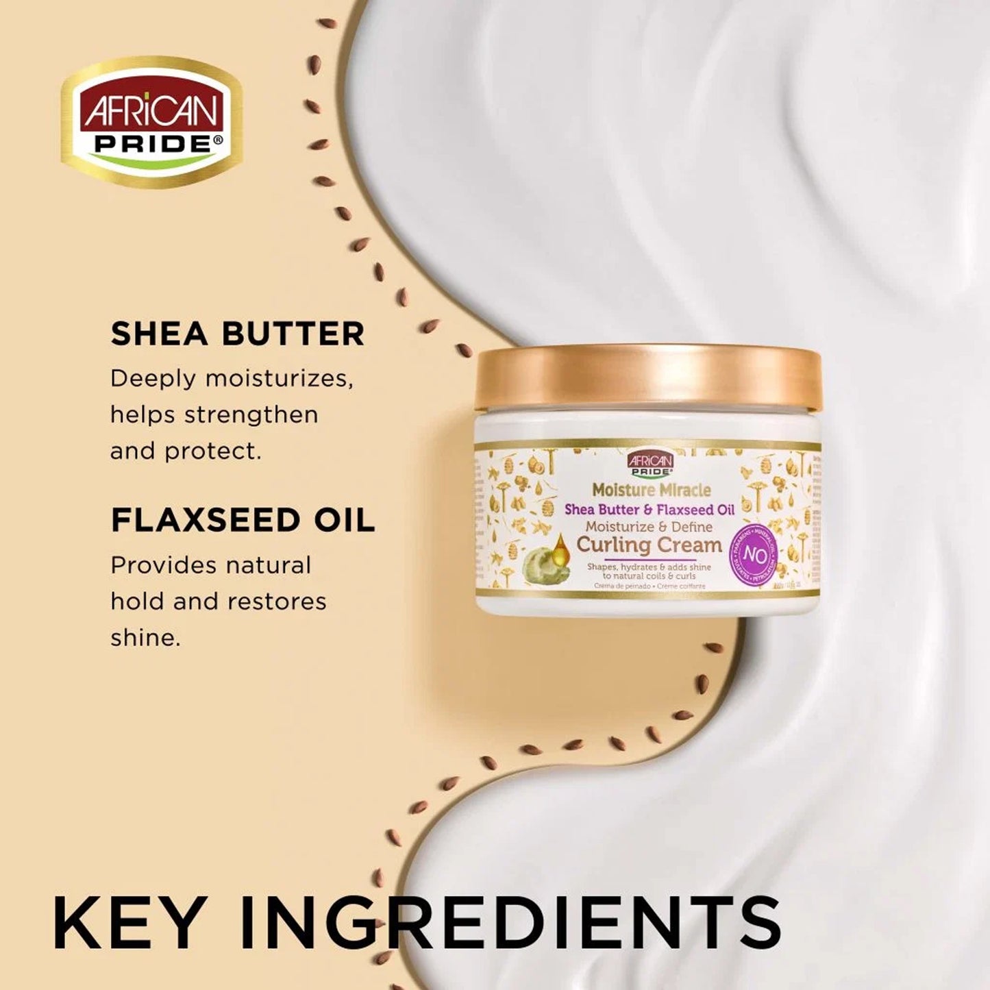 African Pride - Moisture Miracle Shea Butter & Falxseed Oil Moisturize & Define Curling Cream - 340g (USA)