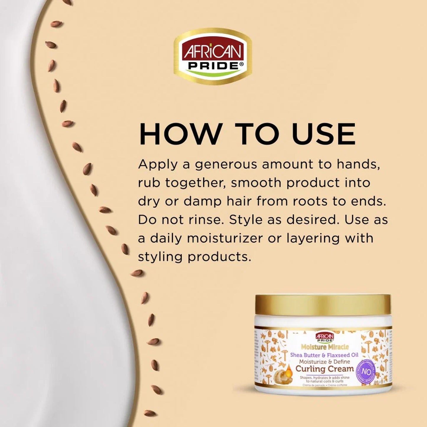 African Pride - Moisture Miracle Shea Butter & Falxseed Oil Moisturize & Define Curling Cream - 340g (USA)