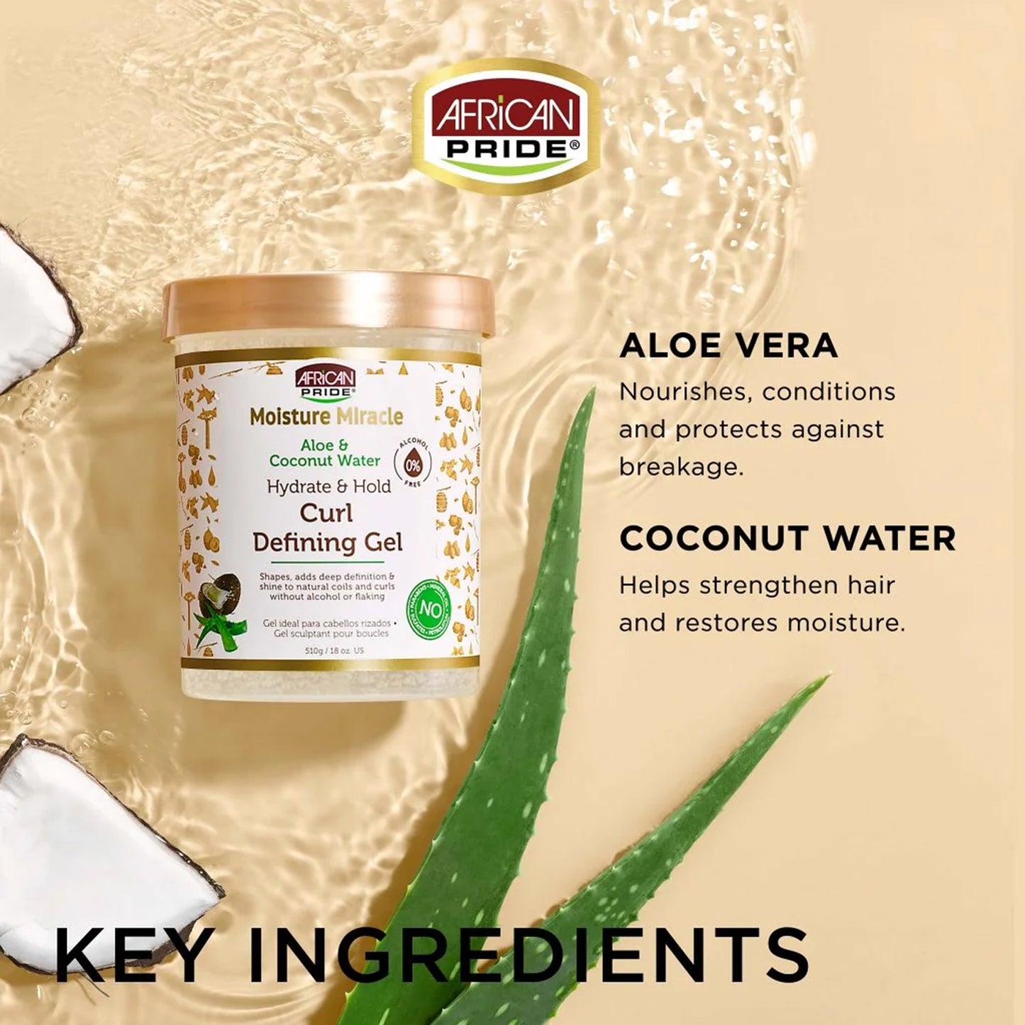 African Pride - Moisture Miracle Aloe & Coconut Water Hydrate & Hold Curl Defining Gel - 510g (USA)