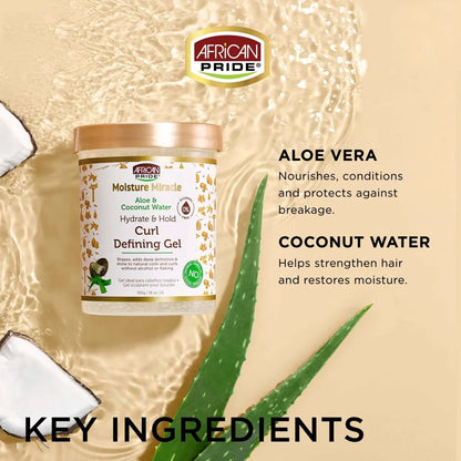 African Pride - Moisture Miracle Aloe & Coconut Water Hydrate & Hold Curl Defining Gel - 510g (USA)