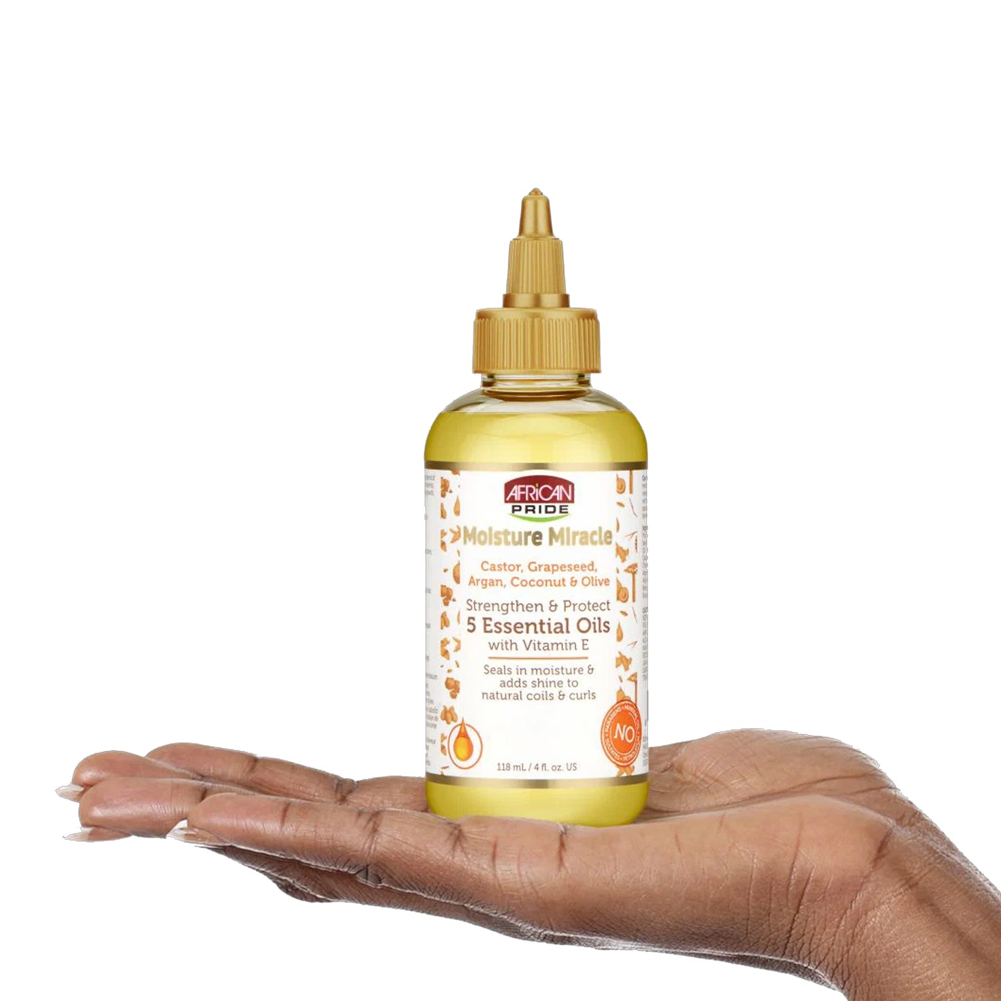 African Pride - Moisture Miracle Castor, Grapeseed, Argan, Coconut & Olive Strengthen & Protect 5 Essential Oils With Vitamin E - 118ml (USA)