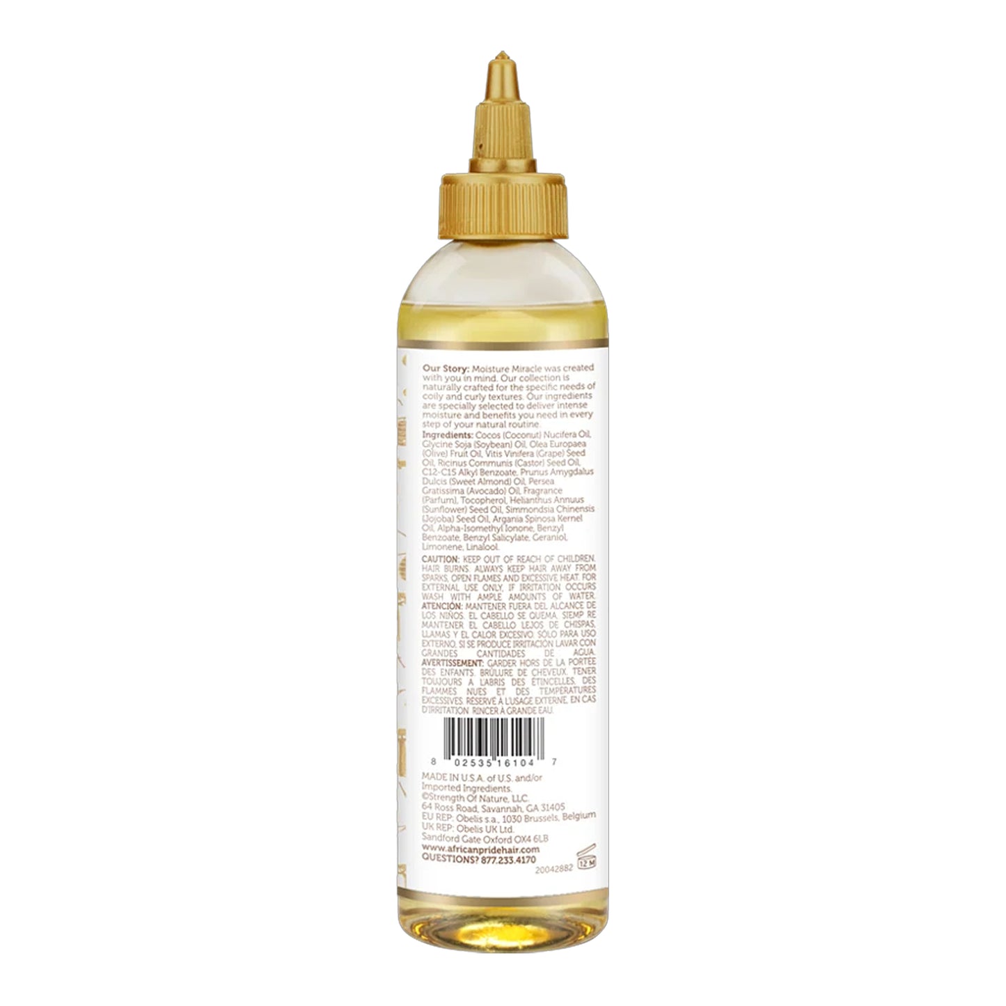 African Pride - Moisture Miracle Castor, Grapeseed, Argan, Coconut & Olive Strengthen & Protect 5 Essential Oils With Vitamin E - 118ml (USA)