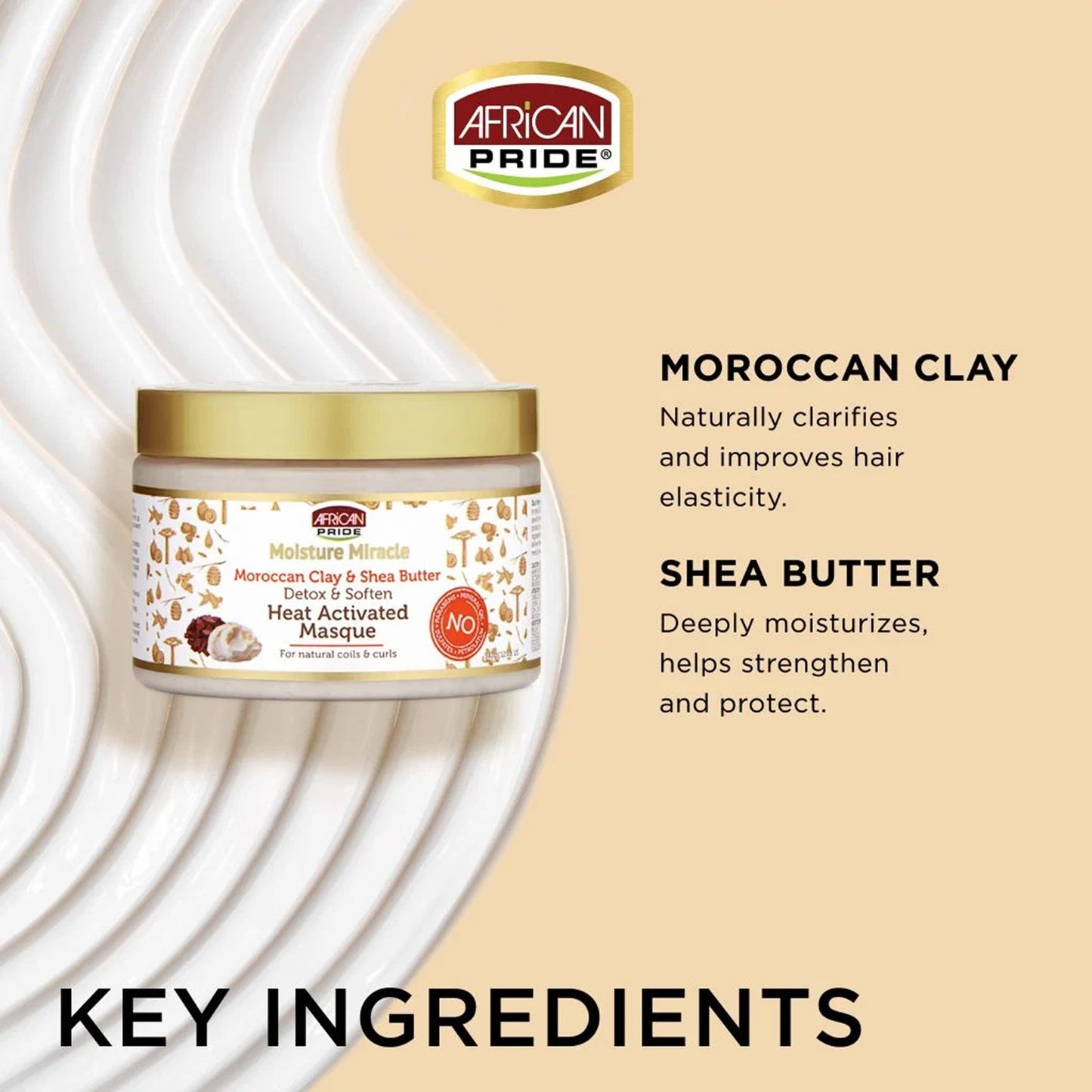 African Pride - Moisture Miracle Moroccan Clay & Shea Butter Detox & Soften Heat Activated Masque - 340g (USA)