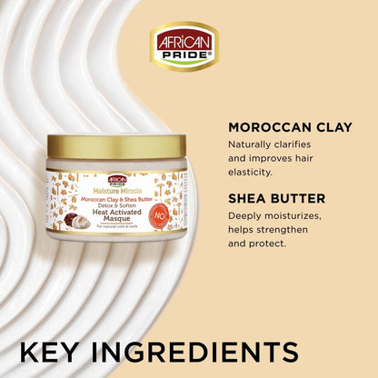 African Pride - Moisture Miracle Moroccan Clay & Shea Butter Detox & Soften Heat Activated Masque - 340g (USA)