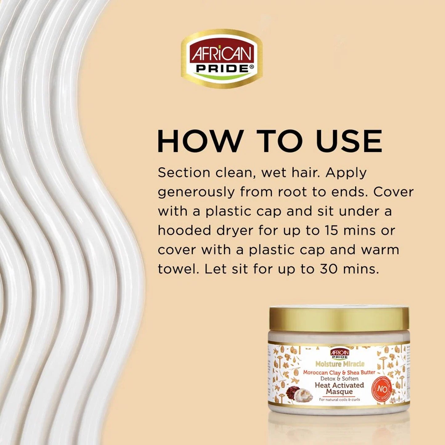 African Pride - Moisture Miracle Moroccan Clay & Shea Butter Detox & Soften Heat Activated Masque - 340g (USA)