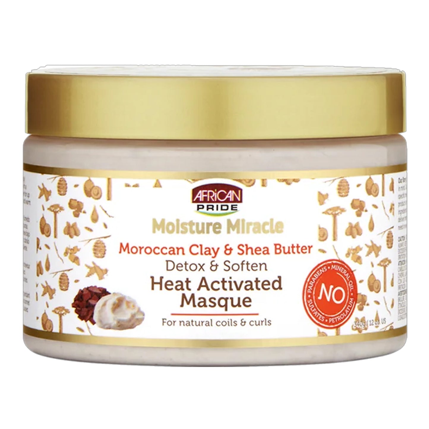 African Pride - Moisture Miracle Moroccan Clay & Shea Butter Detox & Soften Heat Activated Masque - 340g (USA)