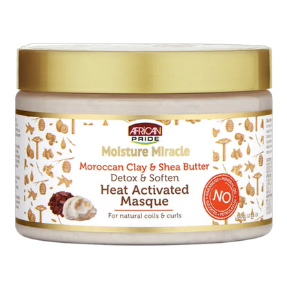 African Pride - Moisture Miracle Moroccan Clay & Shea Butter Detox & Soften Heat Activated Masque - 340g (USA)