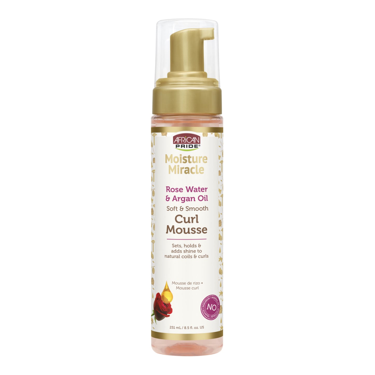 African Pride - Moisture Miracle Rose Water & Argan Oil Soft & Smooth Curl Mousse - 251ml