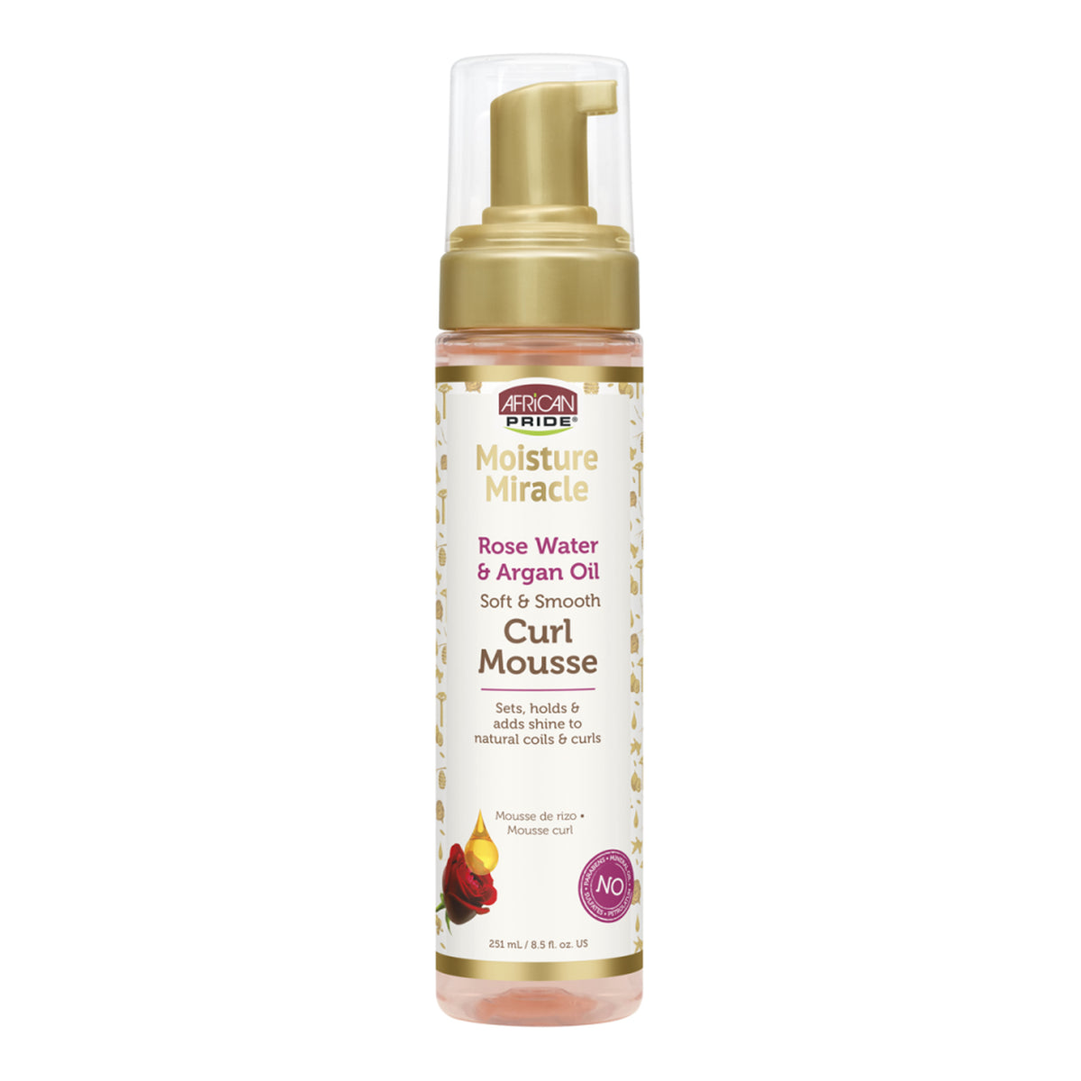African Pride - Moisture Miracle Rose Water & Argan Oil Soft & Smooth Curl Mousse - 251ml (USA)