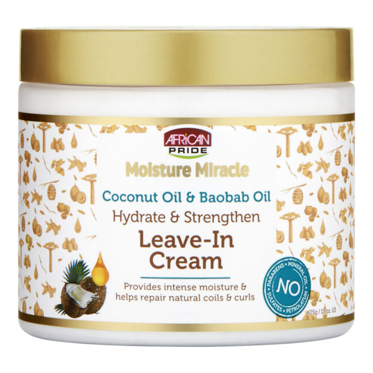 African Pride - Moisture Miracle Coconut Oil & Baobab Oil Hydrate & Strengthen Leave-In Cream - 425g (USA)