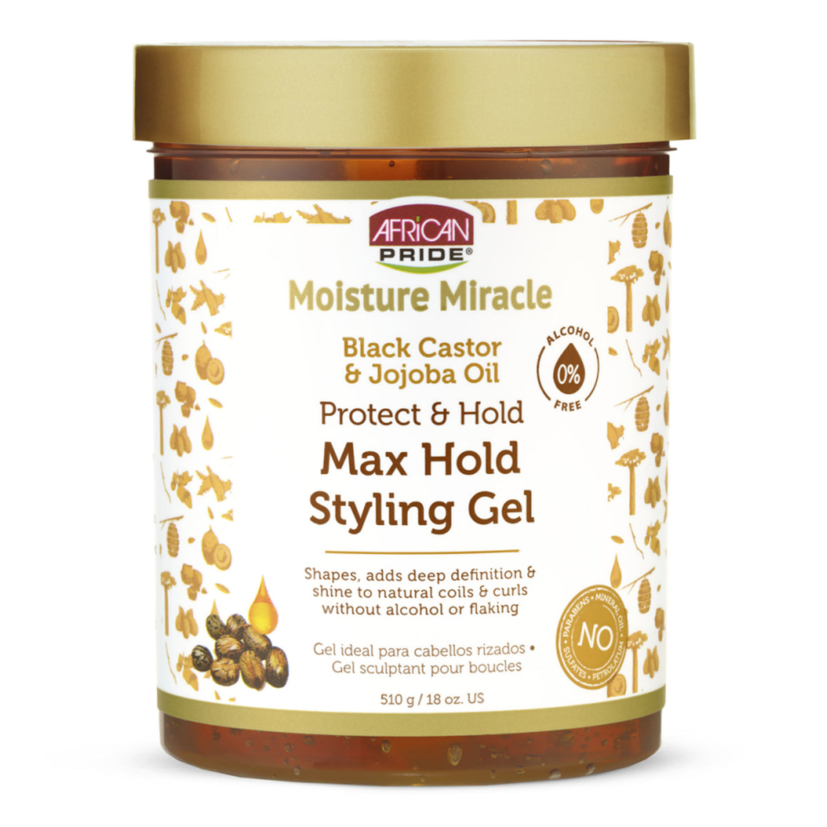 African Pride - Moisture Miracle Black Castor & Jojoba Oil Protect & Hold Max Hold Styling Gel - 510g (USA)