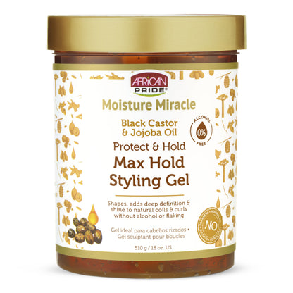 African Pride - Moisture Miracle Black Castor & Jojoba Oil Protect & Hold Max Hold Styling Gel - 510g (USA)