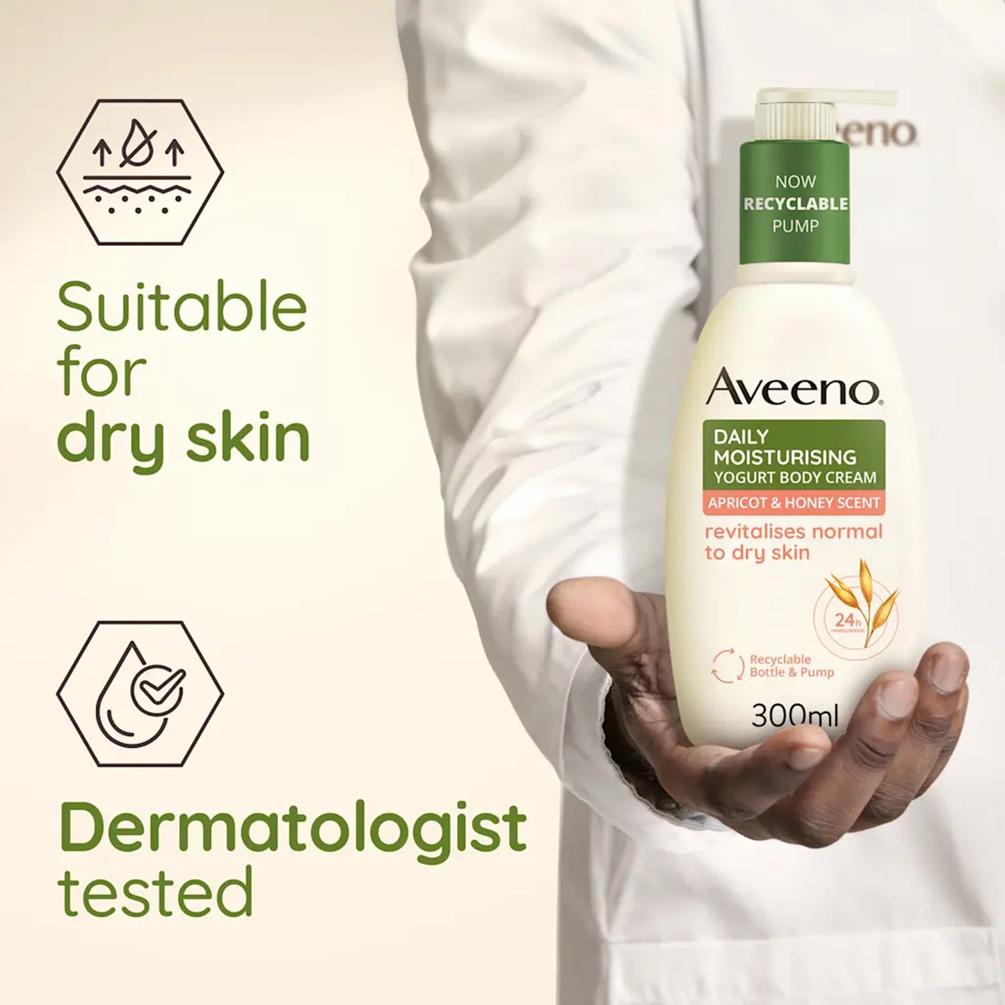 Aveeno - Apricot & Honey Scent Daily Moisturizing Yogurt Body Cream With Nourishing Oat & Greek Yogurt Normal To Dry Skin - 300ml (Greece)