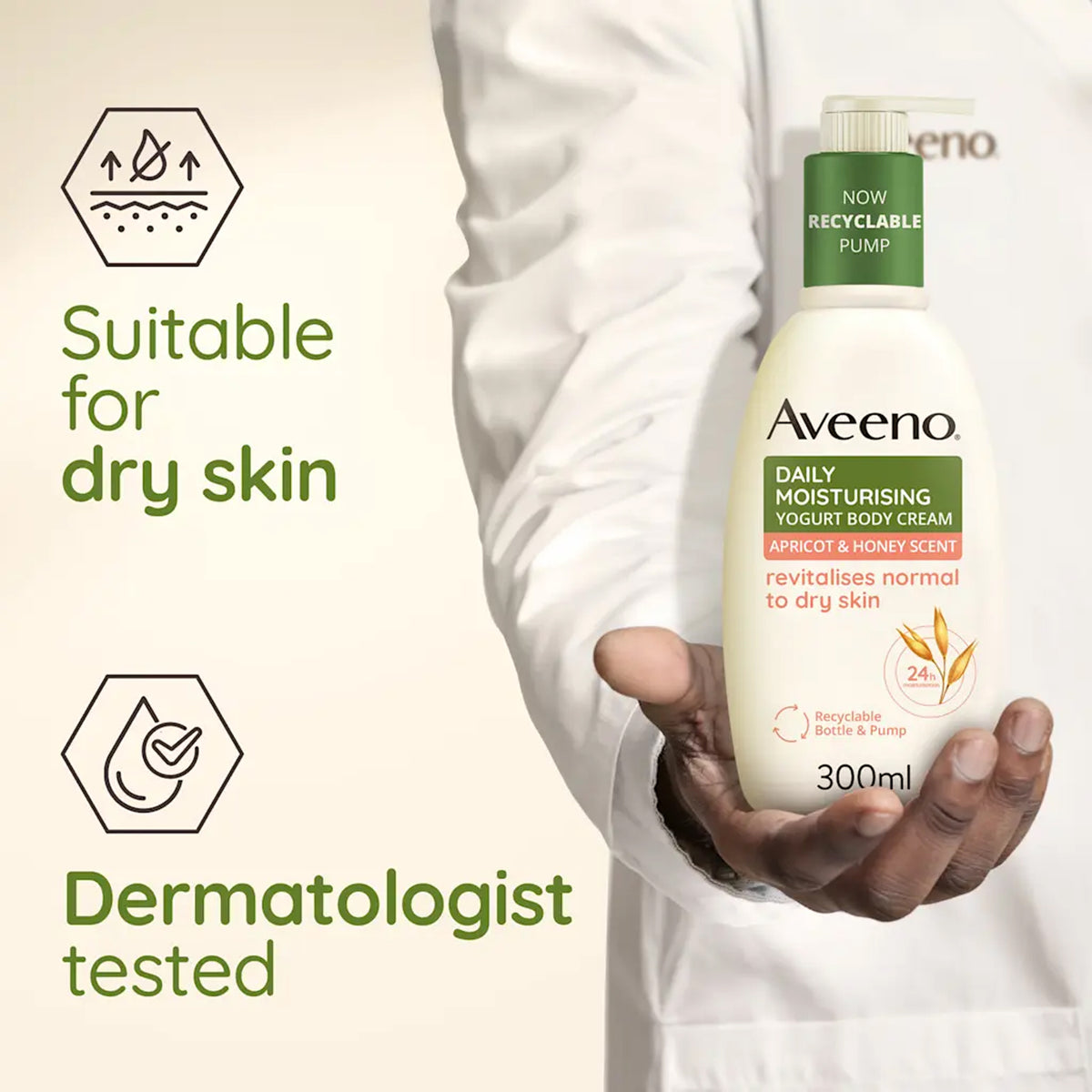 Aveeno - Apricot & Honey Scent Daily Moisturizing Yogurt Body Cream With Nourishing Oat & Greek Yogurt Normal To Dry Skin - 300ml (Greece)