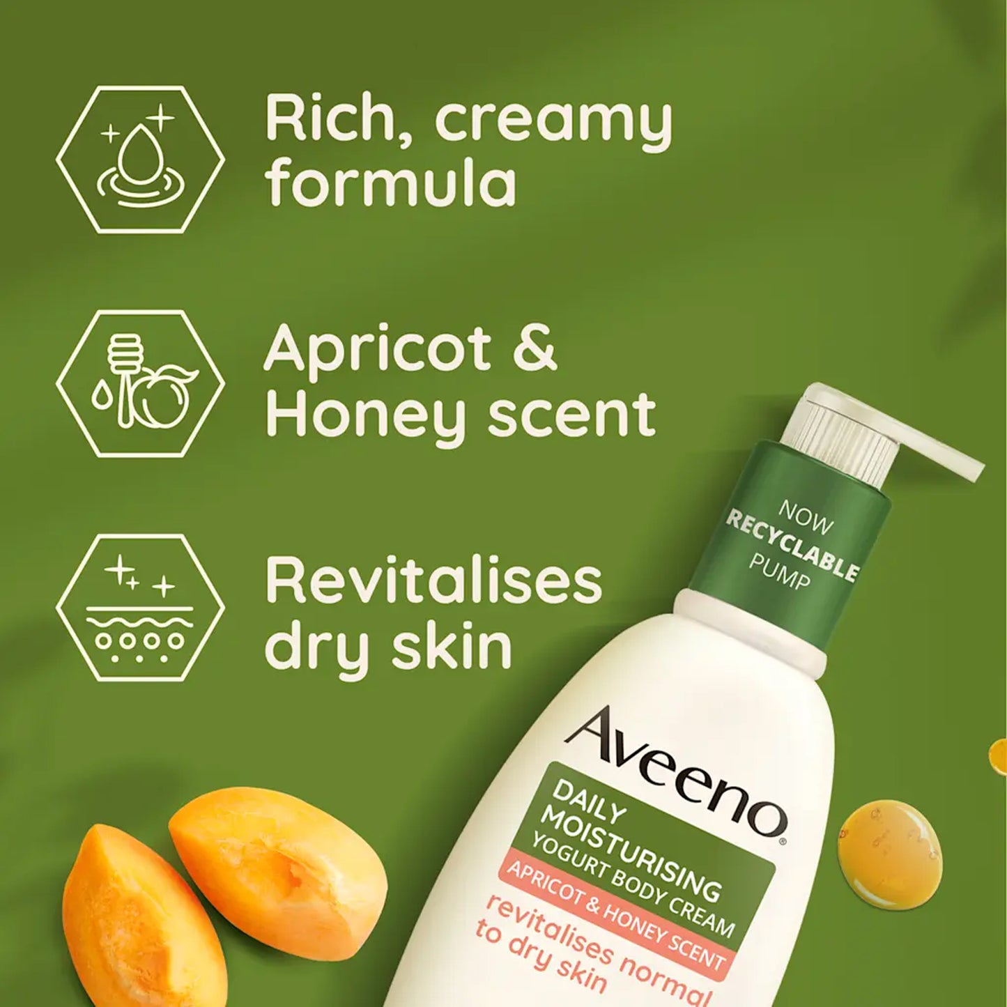 Aveeno - Apricot & Honey Scent Daily Moisturizing Yogurt Body Cream With Nourishing Oat & Greek Yogurt Normal To Dry Skin - 300ml (Greece)