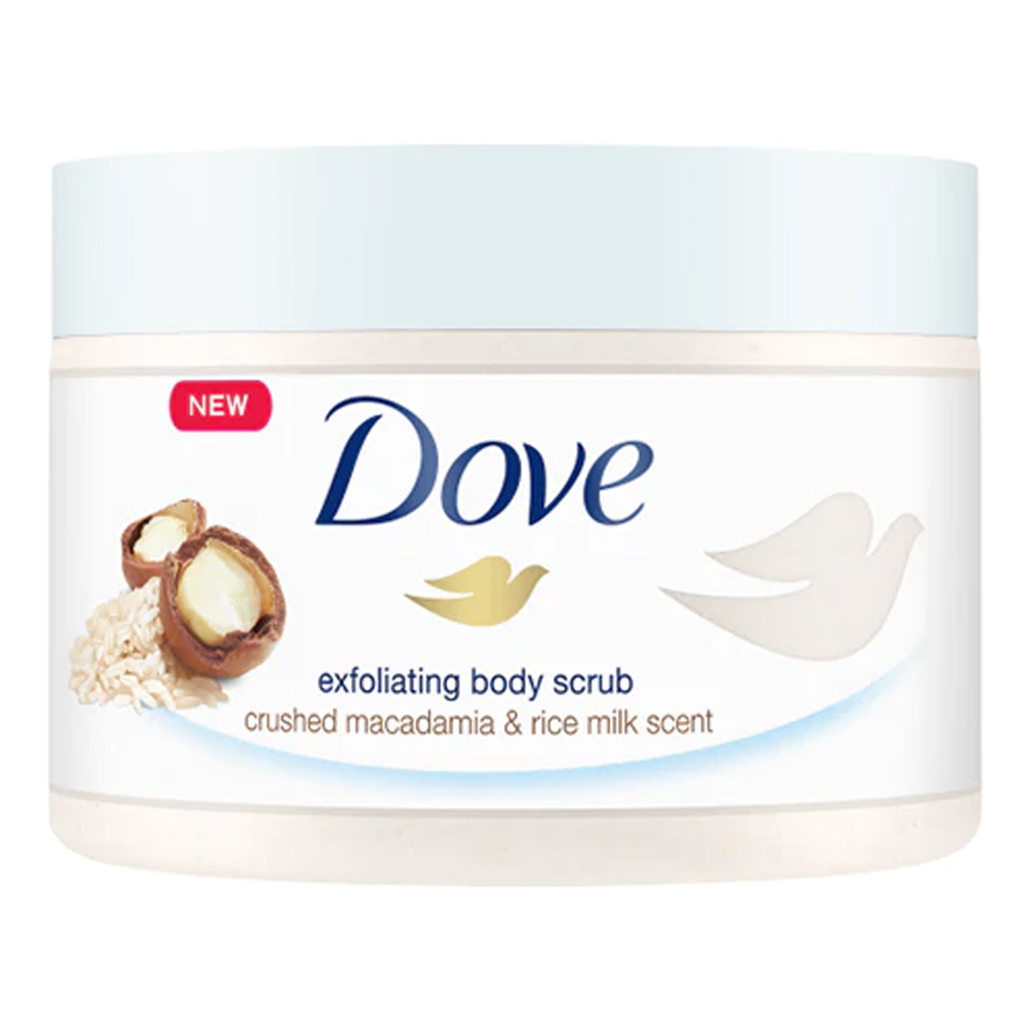 DOVE - CRUSHED MACADAMIA & RICE MILK SCENT EXFOLIATING BODY SCRUB - 225ML