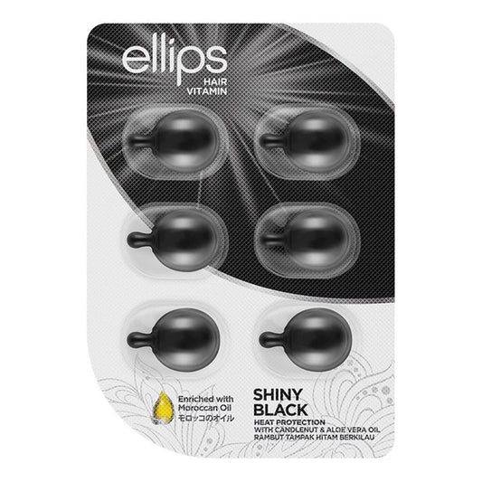 Ellips - Shiny Black Heat Protection With Candlenut & Aloe Vera Oil Enriched With Moroccan Oil - 6 Capsules